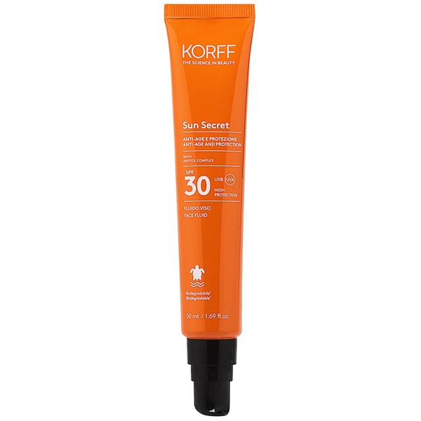 Korff Sun Secret Face Liquid SPF30 Liquid Cream Soft Texture High UVB and Grape Protection Biodegradable Waterproof 50ml