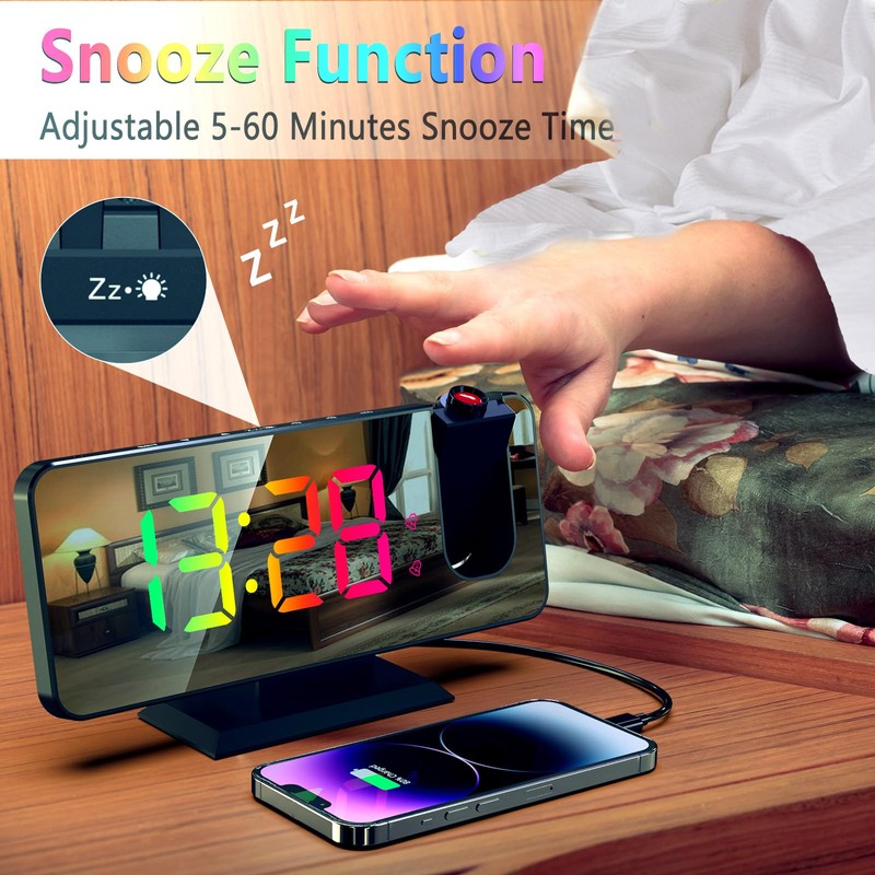 321Wasay Led Projection Alarm Clock, Digital Clock Projector Clocks Bedroom,