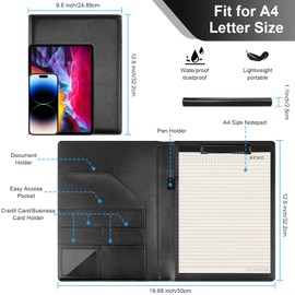 Clipboard Padfolio with Storage Pocket,Clipboard Folder Portfolio Organizer,360 Degree Foldable Clipboards with Refillable Notepad,Faux Leather Padfolio Organizer for Office School Supplies-Dark Black