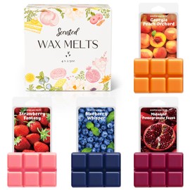 WAXCANPY Wax Melts, Scented Soy Wax Melts, Natural Soy Wax Cubes - 4 Scents: Georgia Peach Orchard, Blueberry Whisper, Strawberry Fantasy, Midnight Pomegranate Feast (4 x 2.5 oz)