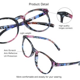 Blue Light Blocking Glasses for Women, Anti Eyestrain, Computer Reading, TV Glasses, Stylish Oval Frame, Anti Glare (Pink Floral, 1.00 Magnification)
