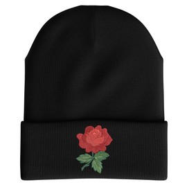 Purple Print House English Rose Embroidered Beanie Hat Men Women Rugby England Supporters Nations Winter, One Size, Black