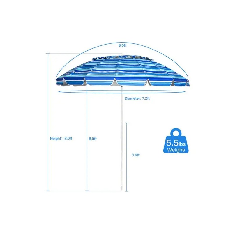 8 Ft UV Protected Beach Umbrella with 16-Ribbed Windproof FrameColor: