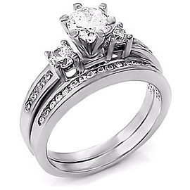 Sterling Silver 1.31ct Russian Ice on Fire CZ 2 Pc Wedding Ring Set, Lakoda sz 6.0