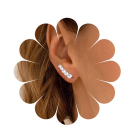 Yheakne Boho Pearl Ear Climber Earrings Tiny Cluster Pearl Crawler Earrings Gold Pearl Stud Earrings Wedding Pearl Earrings Jewellery for Women and Girls, Pearl