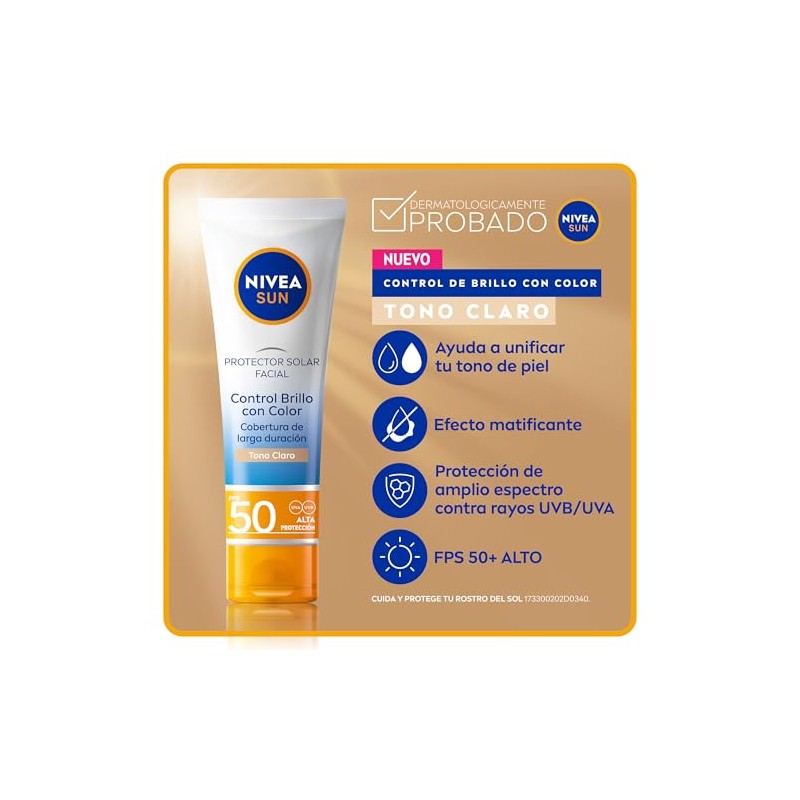 Protector Solar Facial NIVEA SUN Control Brillo Tono Claro, Cobertura