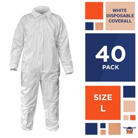 EZGOODZ White Disposable Coveralls Large Size 66” Long, Waterproof 60 Hazmat Suits with Breathable Microporous 60 GSM Polypropylene