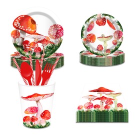 Juego de vajilla desechable de 93 piezas, incluye platos de papel, tazas de papel, pajitas, cuchillos y tenedores, toallas para beber, adecuado para fiestas temáticas crudas, bebidas de picnic al aire