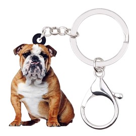 BONSNY Acrylic Brown British Bulldog Keychains Key Ring Car Purse Bags Pets Lover Dog Animal Gifts (Brown)
