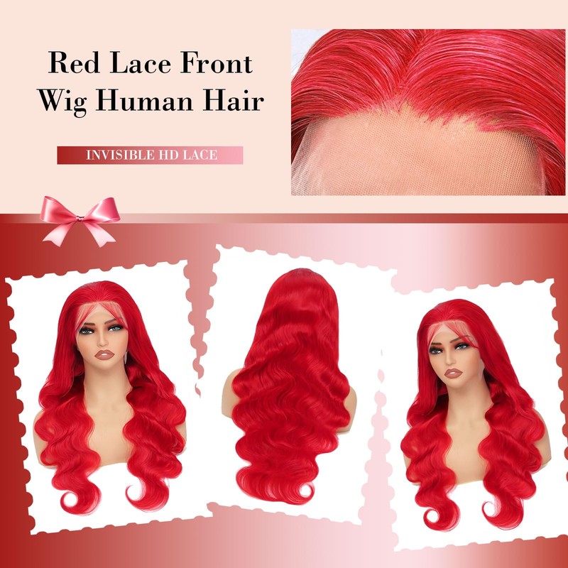 AAY Red Body Wave Human Hair Wig 200 Density 13x4
