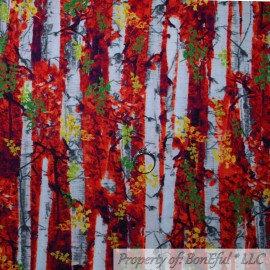 Timeless Treasures BonEful Fabric FQ Cotton Quilt Red Orange Green Fall Leaf White Birch Tree Print