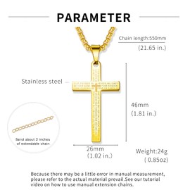 Silver deer[Hypoallergenic & Lightweight Cross Necklace【does not rust or discolour】 for Women or Men Stainless Steel Pendant Lord's Prayer Bible Verse Lovely 【2in DIY extension】 Chain 22 Inch,golden