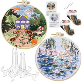 TYXHXTF 2 Pieces Embroidery Set for Beginners, Embroidery Set Adults, Embroidery Set for Beginners, Cross Stitch Kit, Cross Stitch Set for DIY Art, Crafts, with 2 Pieces Embroidery Hoops, Instructions