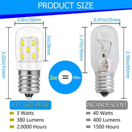 NETEHA AC 125V 3W E17 Base T7 Microwave Dimmable LED Light Bulb, 5000K Daylight White Over Stove Appliance Light for Refrigerator, Range Hood, 8206232A Stove Hood (2 Pack)