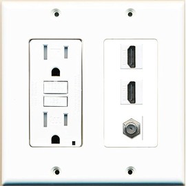 RiteAV GFCI 125V 15A Power Outlet and 2 HDMI White Coax Wall Plate White