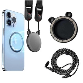 condgood Phone Lanyard, Magnetic Cell Phone Lanyard Compatible with MagSafe, 2 Pick Iron Sheet, Adjustable Length Neck Strap (Black)