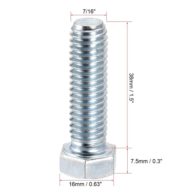 sourcing map Hex Head Screw Bolts Carbon Steel 7/16"-14x1-1/2" Fastener
