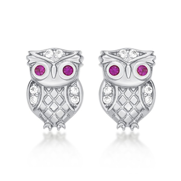 Diamond Treats Cute 925 Sterling Silver Owl Stud Earrings in