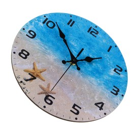 ABOOFAN Large Digital Wall Clock Mute Room Clock Silent Wall-Mounted Beach Decor Wood Material
