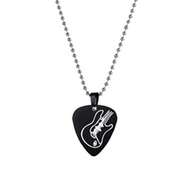 Guitar Pick Necklace for Men Women Stainless Steel Guitar Bass Music Note Necklace Music Lover Pendant Rock Punk Jewelry Gift(Black03)