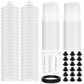 YAYODS 50 Pack Disposable Paint Sprayer Gun Cup Liners and Lid System for Spray Gun, Paint Cups 20 Ounce (600ml) Kit with 50 Mixing Cups Liners, 50 Lids, 20 Plugs, 1 Hard Cup with Retainer Ring