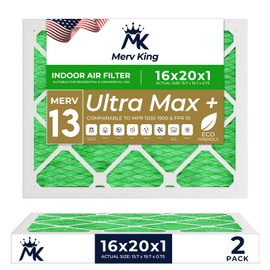 MervKing 16x20x1 Air Filter | MERV 13 | MPR 1500-1900 Ultra Max | 2-Pack | Pleated HVAC AC Furnace Replacement Air Filters | Actual Size: 15.7" x 19.7" x 0.75"
