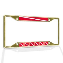 Fastasticdeals Metal Insert License Plate Frame Scuba Flag Or Diver Down Weatherproof Car Accessories Gold 4 Holes Solid Insert