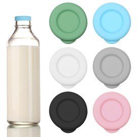 6 PCS Silicone Milk Bottle Caps, 48mm Diameter Milk Jug Caps, Reusable Milk Bottle Lids Compatible with Stanpac, Libbey, Stock Your Home, the Dairy Shoppe Bottles