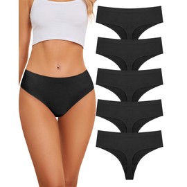 voenxe Seamless Women Underwear Thongs,High Waisted Cut No Show Ladies Panties,Breathable Comfortable Brief,Invisible Woman Hi Rise No Panty Line Underpant Undies,5-Pack Black