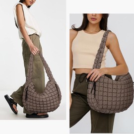 ACUYE Quilted Tote Bag Puffer Bag Puffy Tote Bag for Women Large Puffer Bag Crossbody Purse Carryall Bag Cotton Puffy Shoulder Bag Padding Hobo Tote Bag