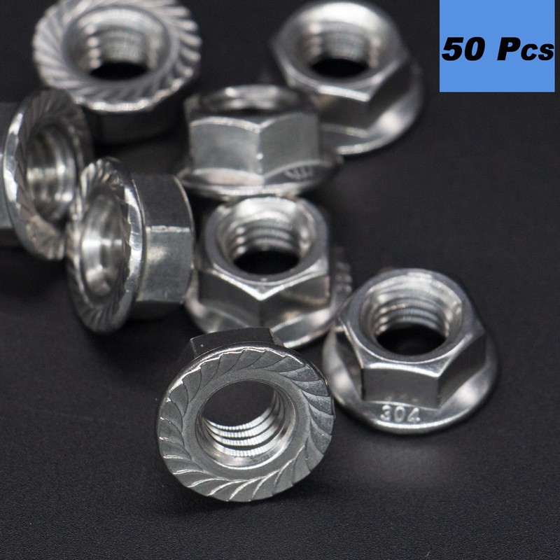 INCONTESTA 50 Pack 3/8-16 Serrated Flange Hex Lock Nuts, 304