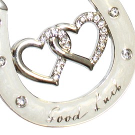 Wedding Good Luck Double Heart Horseshoe with Diamanté Silver Plated/Enamel