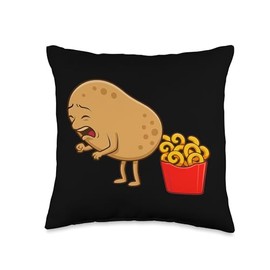 Funny Curly Fries Designs Potato Food Eaters Throw Pillow