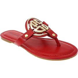 Pierre Dumas Women's Limit-24 Vegan Slide Thong Flip Flop Flat Sandal, Red, 8.5