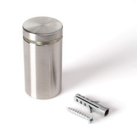 Stainless Steel Standoff 1-1/4 Inch Diameter x 2 Inch Barrel Length Brushed Finish for PVC, Glass and Acrylic Sign Stand Off Wall Anchors and Screws 2 Piece Small Sign Pack