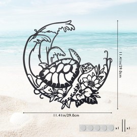 Sea Turtle Wall Decor Beach Theme Art Metal Coastal Turtle Decor Wall Hanging Beach Sculpture Metal Farmhouse Wall Art Room Ornament for Pool Home Lake House Bathroom Indoor Outdoor 11.4" x 11.4"