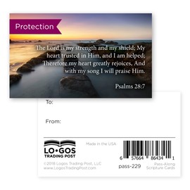 Pass It On Scripture Cards, Protection, Psalm 28:7, Pack of 25 Inspirational Bible Verse Wallet Cards for Devotional, Bible Study, & Memorization, Small Christian Greetings for Encouragement