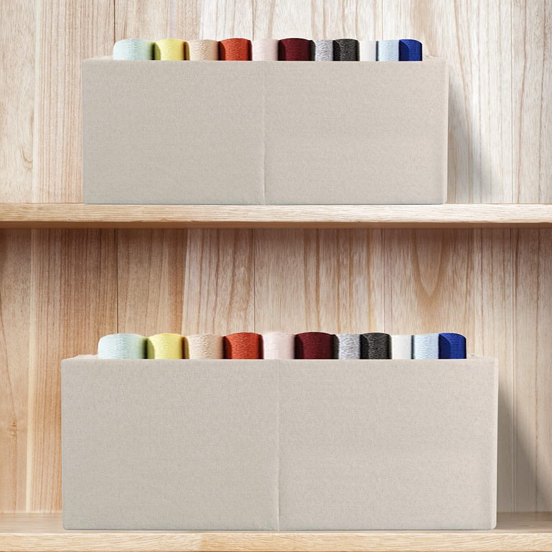 Fabric Storage Bin 3 Pack Foldable Cotton Linen Storage Basket