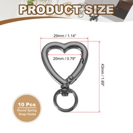 PATIKIL Heart Keychain Clip, 10 Pcs Heart Swivel Key Ring Snap Hook Clips Zinc Alloy Trigger Spring Buckle for Keychains Bags Purses Handbag Jewelry Making, Black
