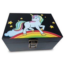 Rainbow Unicorn Decorative Keepsake Box with Lids, Black Wooden Gift Boxes for Women, Men, Kids boy or Girl Wood Memory boxes for Baby - Birthday Christmas Gift Party Gifts (Rainbow Unicorn)