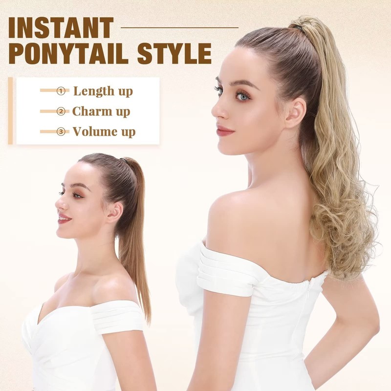 TESS Ponytail Clip Extensions, 45 cm Wavy Ponytail Hairpiece, #2A