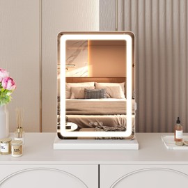 Sweetcrispy 17"x13" LED Vanity Mirror with Lights, Dimmable 3 Color Modes Makeup Mirror with Memory Function, USB Charging, Aluminum Frame, Lighted Mirror for Desk or Bedroom