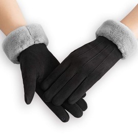 KXF Winter Warm Gloves, Womens Lady Super Soft Suede Leather Gloves Touch Screen Thick Fleece Lined Gloves Cold Weather Windproof Outdoor Sports Gloves