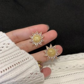 Aretes De Girasol Para Mujer broqueles Chapado En Oro De 18k con Zirconia Cúbica Para Mujeres Elegantes Regalo Para Dama En Color Dorado