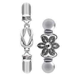 Retro Cardigan Clips, Vintage Shawl Clips, Sweater Collar Clips, Floral pattern Back Cinch Clips for Clothing, Scarf, Sweater, Dress, Iron, no gemstone