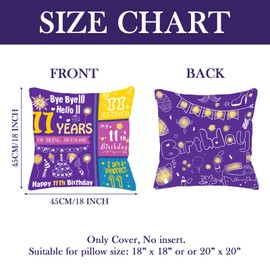 11th Birthday Gifts for Girls Cushion Covers, 11 Year Old Girl Birthday Presents Decorations Throw Pillow Cover, 18x18 Inch Double-Sided Happy Birthday Gifts Ideas for Daughter, Granddaughter