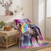Funny Dinosaur Blankets, Farmhouse Cool Cat Riding Dino in Purple