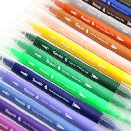 Dual Tip Watercolor Brush Pens Set - Fine & Brush Tip Art Markers Fineliner Colouring Pens, Felt Tip Pens Water Color Drawing Pens Hightlighters for Adult Coloring Books