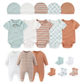 falianni Baby Boy Girl Layette Set 18 Piece Infant Essentials Must Haves Clothes 0-12 Month Rompers+Bodysuits+Hats+Socks