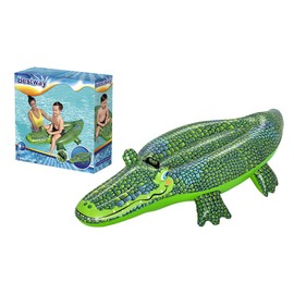 Bestway - Flotador de cocodrilo - Inflable - 41477 - Gris - Vinilo - 153 cm x 71 cm - Juguete para niños y Adultos - Juego al Aire Libre - Piscina -  